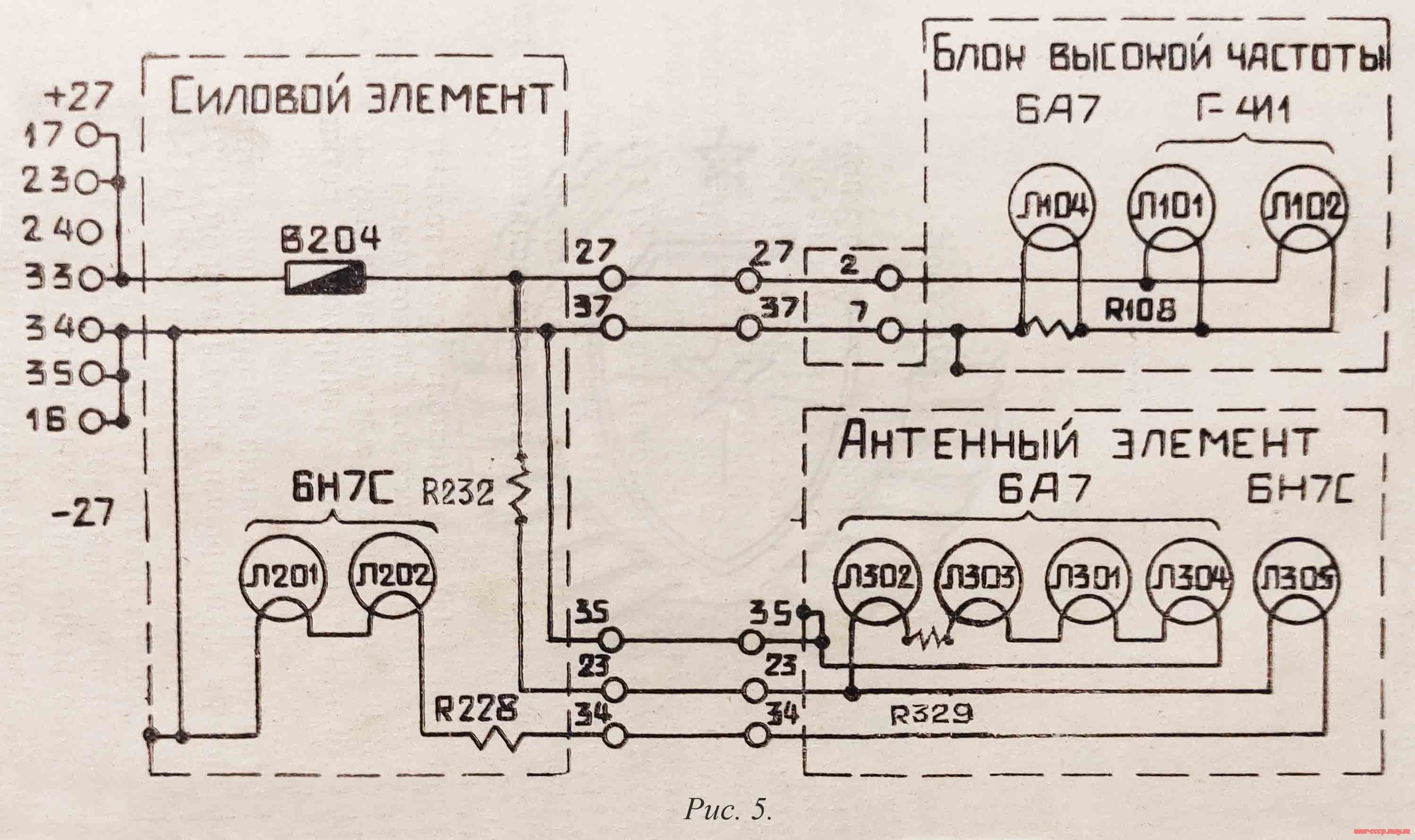 Рисунок 5. Схема цепей накала подогревных ламп, радиопередатчика Р-806