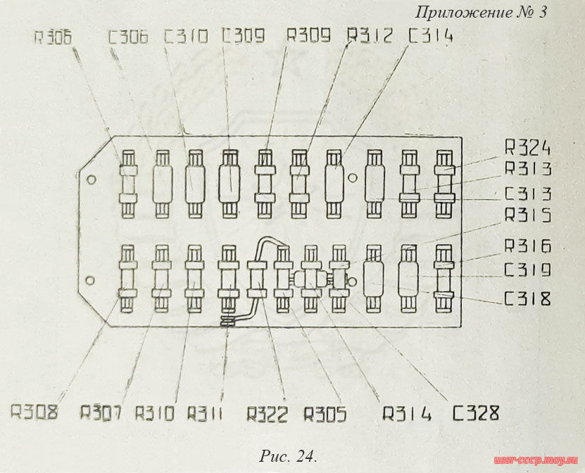 Рисунок 24. Расположение деталей на плате антенного элемента, радиопередатчика Р-805.