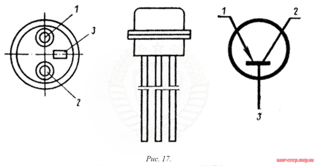 Рис. 17. Схема расположения выводов германиевого транзистора МП14Б